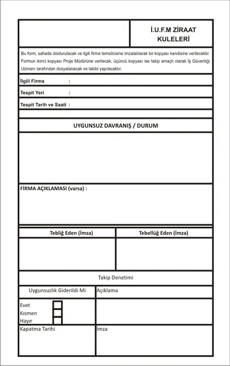 Yıldız Matbaa sipariş formu baskı örneği 1