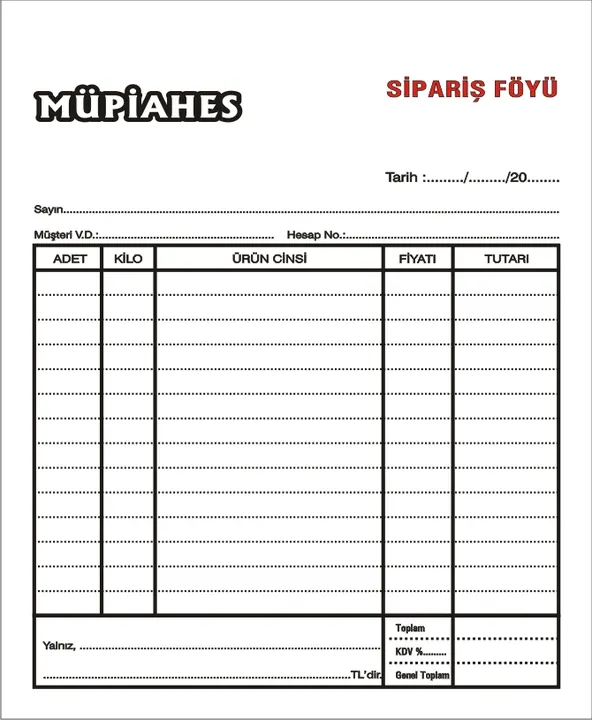 Sipariş formları örneği