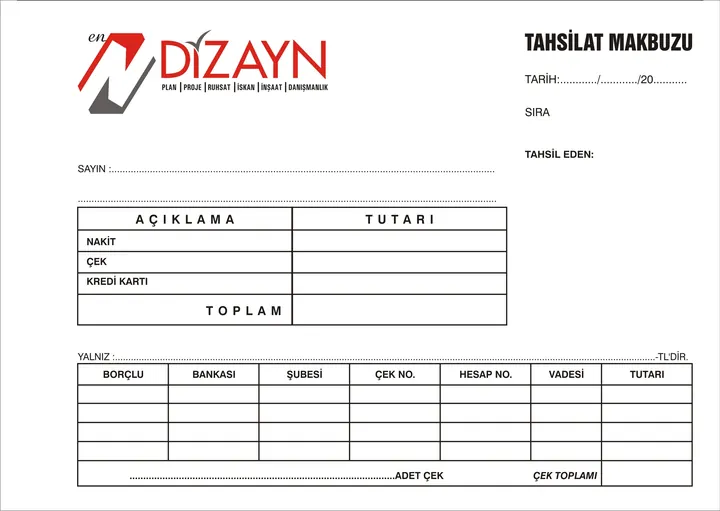 Tahsilat makbuzu örneği