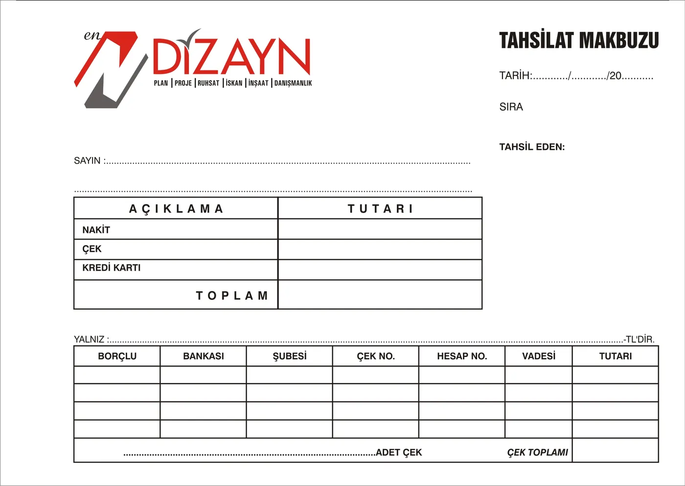 Tahsilat makbuzu baskı örneği