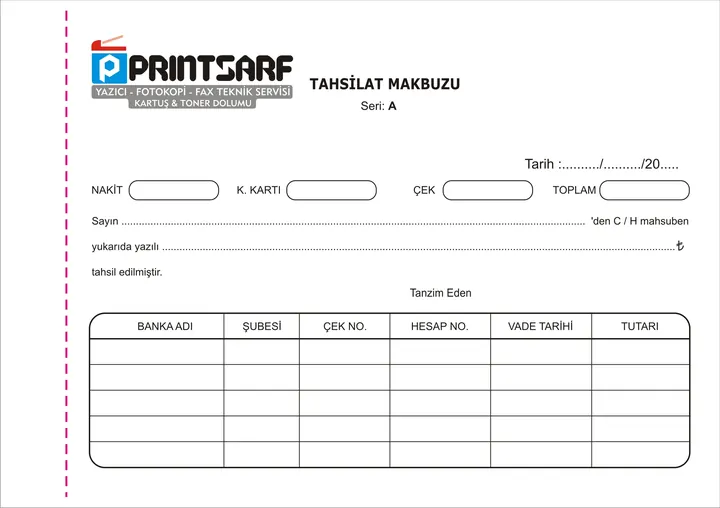Yıldız Matbaa tahsilat makbuzu baskı örneği 2